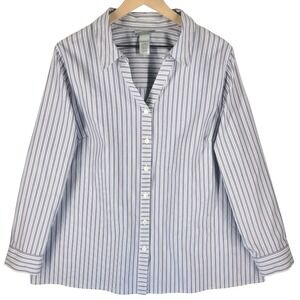 Catherine's Striped Button Front Blouse Womens 0X  Cotton Career Classic